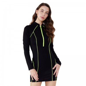 Gyári OEM kiváló minőségű csíkos fekete csomagolású olcsó kötést tartalmazó ruha Nyári fekete swing ruha