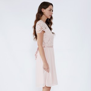 Bowknot Pink hivatalos csipke alkalmi női ruha Party Wear JCGJ190315082