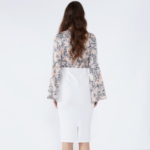 Fehér virágos burkolat, karmantyú ujjú, hivatalos Bodycon ruha, 2019 női ruházat