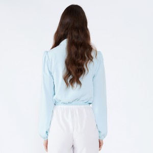 Világoskék kendő gallér Elegáns divat irodai viselet Női hosszú ujjú blúz