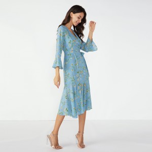 Sky kék díszes vacsora Tutu afrikai minták téli ruha