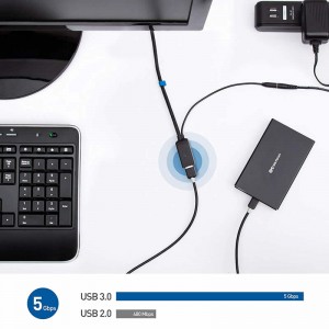 USB 3.0 hosszabbító kábel egy dugaszos és egy női jel-erősítő ismétlőkábelével 5V / 2A-os adapterrel