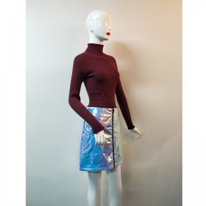 Vörös, magas gallérú pulóver, RLWS0062F