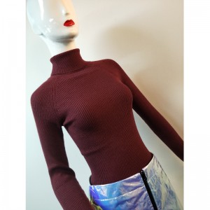 Vörös, magas gallérú pulóver, RLWS0062F