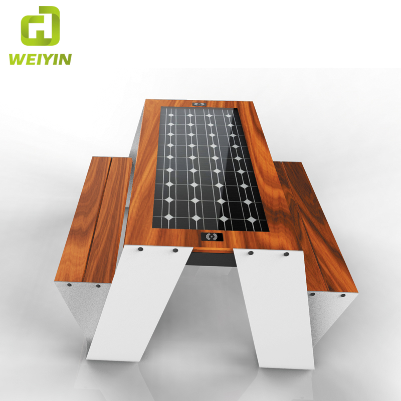 Kültéri mobiltelefon töltő intelligens napelemes piknik acél asztali pad szállítója