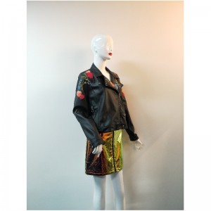 BLACK EMBROIDERY PU BIKER JACKET RLWPJ0023N