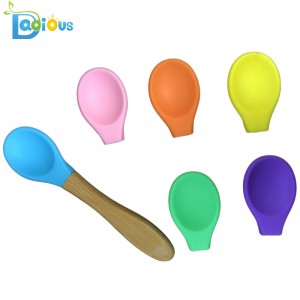 BPA Free Bamboo Spoon szilikon fej FDA jóváhagyott puha tipp baba kanál OEM szilikon része bambusz kanál \\ t