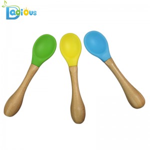 Környezetbarát Természetes Baba Szerves kanál Élelmiszer minőségű szilikon baba kanál hőálló baba kanál bambusz