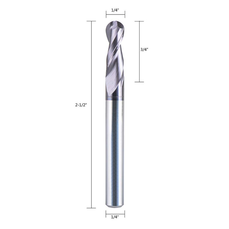 Gömb-orr-keményfém maró CNC vágó útválasztó bit dupla hornyok spirálmaró szerszám 1/4 hüvelykes szár 3 hüvelyk hosszon