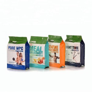 Gyártó 1 kg lapos alsó fehérjetartalmú kiegészítők táska, átlátszó ablakú négyzet alakú alsó táskatartó tasak, cipzárral felső