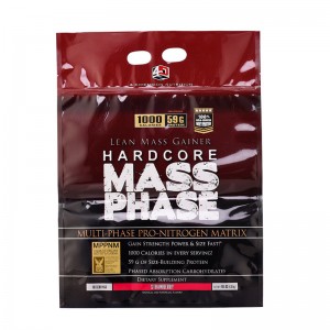 Gyártó 1 kg lapos alsó fehérjetartalmú kiegészítők táska, átlátszó ablakú négyzet alakú alsó táskatartó tasak, cipzárral felső