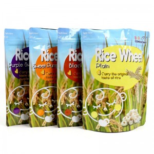 Újrazárható élelmiszer- vagy snack-zsák rizstasak csomagolása, cipzárral a tetején