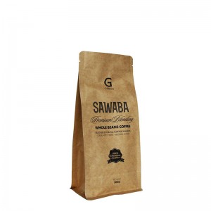 Egyszerű Kraft kávézsák Quad Seal Box fenékcsomagolás