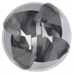 Keményfém gömbös orrvédő maró, Extra hosszú nyúlvány, bevonat nélküli (fényes) felület, 30 fokos spirál, 4 horony, 3 \