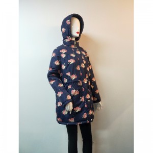 Hölgyek NAVY FLOWER PRINT PUFFER COAT RLWPC0003