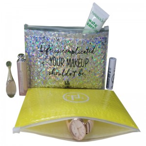 egyedi méretű, vízálló cipzárral bezáró lézer film buborék táska / ütésálló lézer nő smink / ajándék buborék cipzár táska