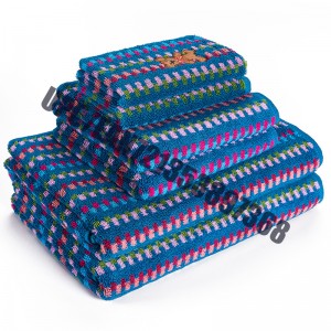 JMD TEXTILE Gyorsan száradó 100% pamut, kis medve rajzfilm hímzés, többszínű festett Jacquard fürdőszobai törölközőkészlet, 6-Peice szett (kék)