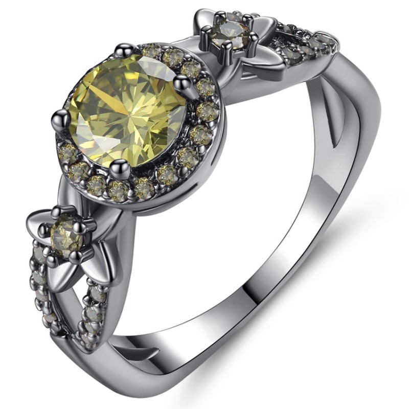 Fekete arany gyűrűk női gyűrűk ametiszt sárga rubin gránát gyűrűk 925 sterling ezüst platina fehér arany gyűrűk birthstone ékszerek