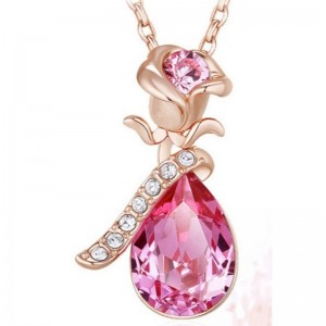 ROSE GOLD ROSE PENDANT GEMSTONE CUBIC ZIRCONIA NECKLACE NŐI NEKKLÁZS 925 STERLING SILVER 2020