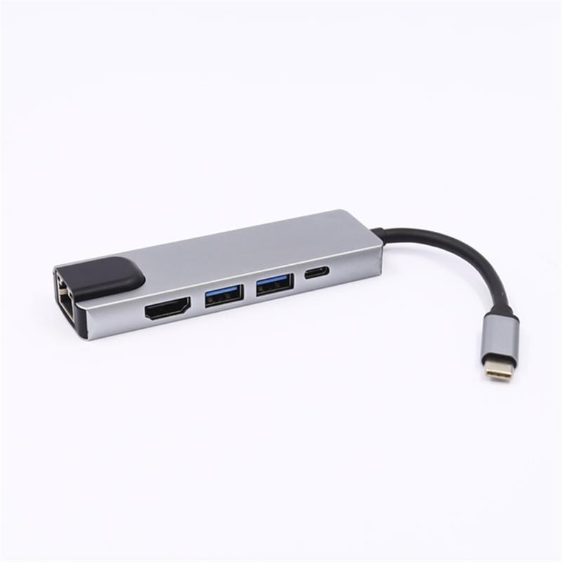Öt az egyben C típusú USB - HDMI + LAN (1000M) + USB 3.0x2 + C típusú Hub adapter
