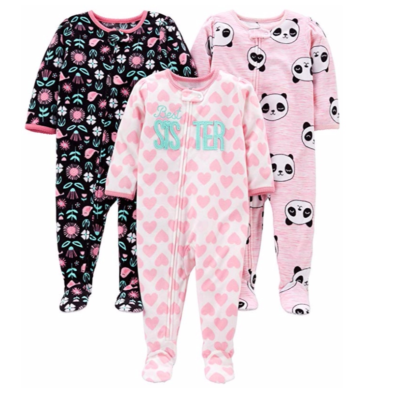 Carter baba- és kisgyermek lányok 3-csomagos, laza illesztésű, gyapjú lábú pizsamájú hálóruhája