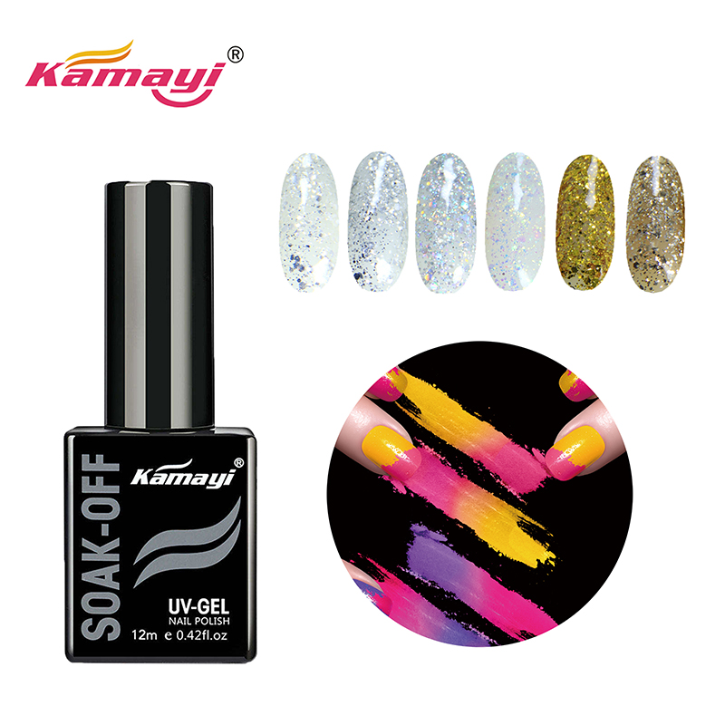 Kamayi kiváló minőségű gyári ár köröm art nagykereskedelem kamayi 400 színek áztassa le uv köröm géllakkok Sequins géllakk