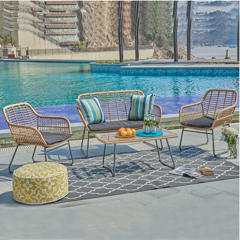 Acél és fonott 4 db kanapékészlet