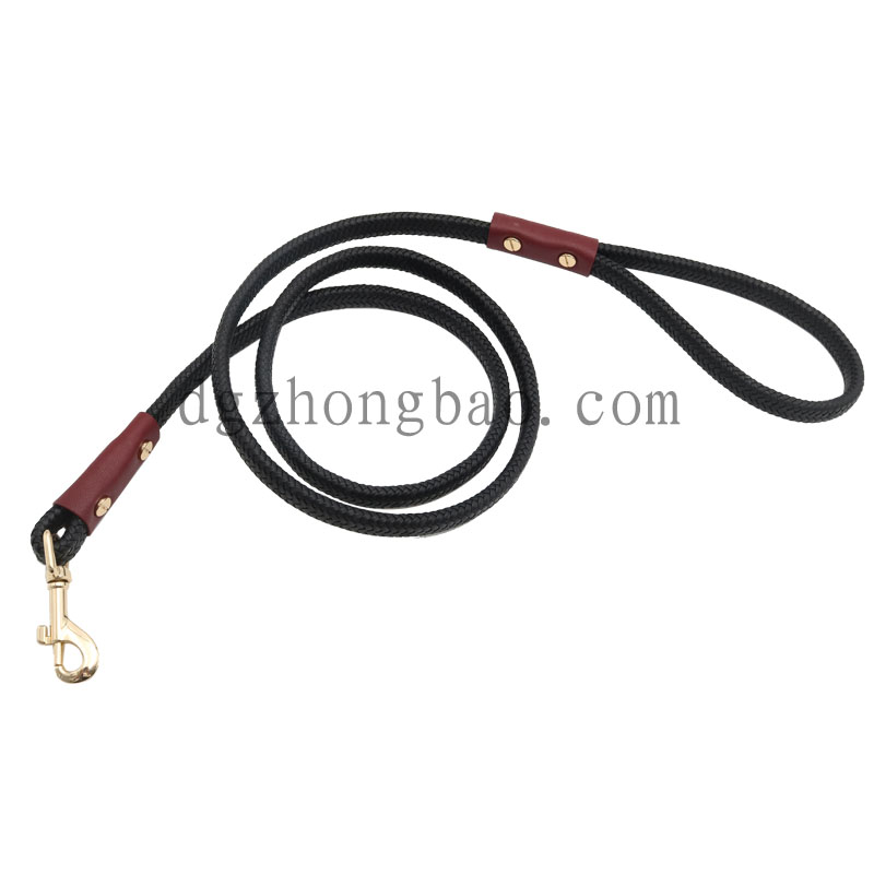 Fekete fonott házi póráz bőrrel