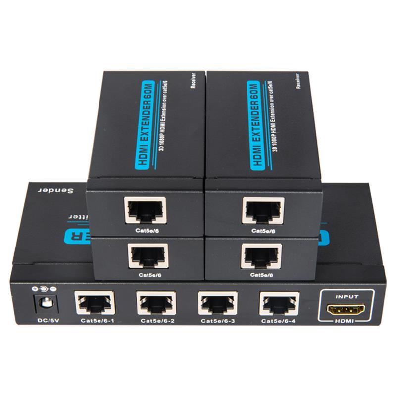 4 portos HDMI UTP 1x4 elosztó egyetlen Cat5e \/ 6 felett, 4 vevővel, 60 m-ig