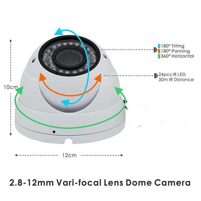 5MP XMeye IMX335+Hi3516EV300 2.8-12mm Vari-fokális lencse 30m IR Range Dome IP Camera