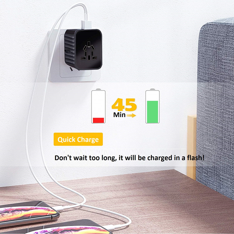 Maximális teljesítmény 1920W és 30W (3USB és 1Típus C) Szupergyors töltésű univerzális utazási adapter Világszerte utazási hálózati adapter Univerzális fali adapter PD-vel és Quick Charge 3.0-val az USA-ban, az EU EU UK ...