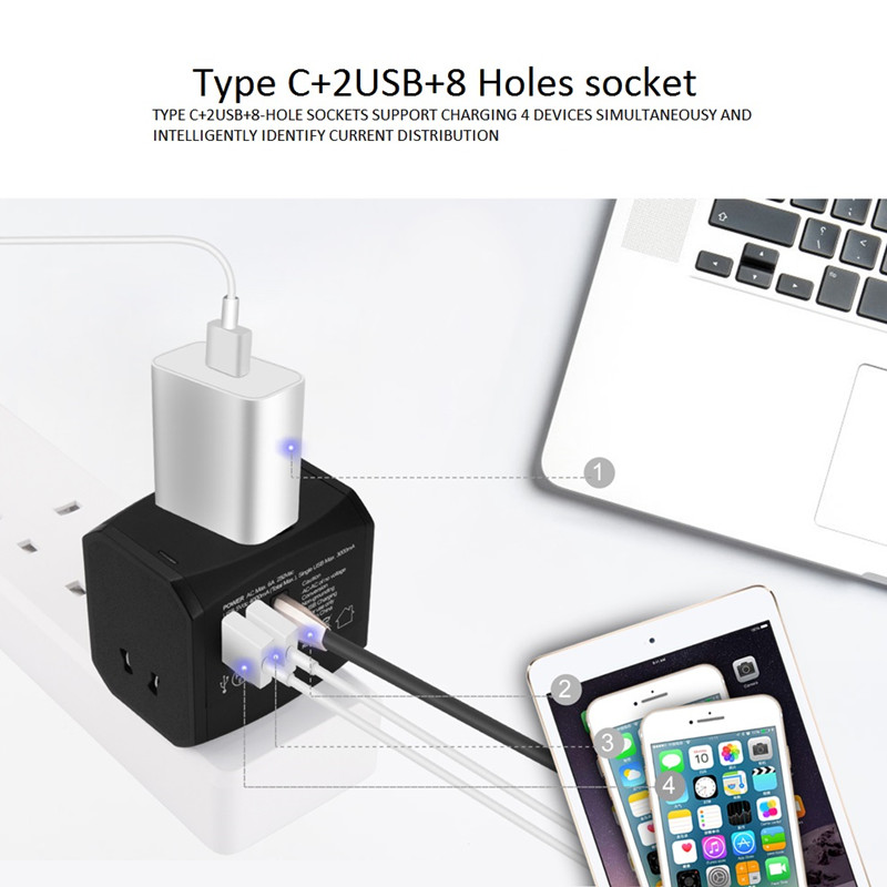 RRTRAVEL univerzális utazási adapter, sokoldalú nemzetközi hálózati adapter 4A 3 USB-vel, európai adapter utazási hálózati adapter fali töltője az Egyesült Királyság, az EU, az AU, Ázsia vonatkozásában: 150 ország