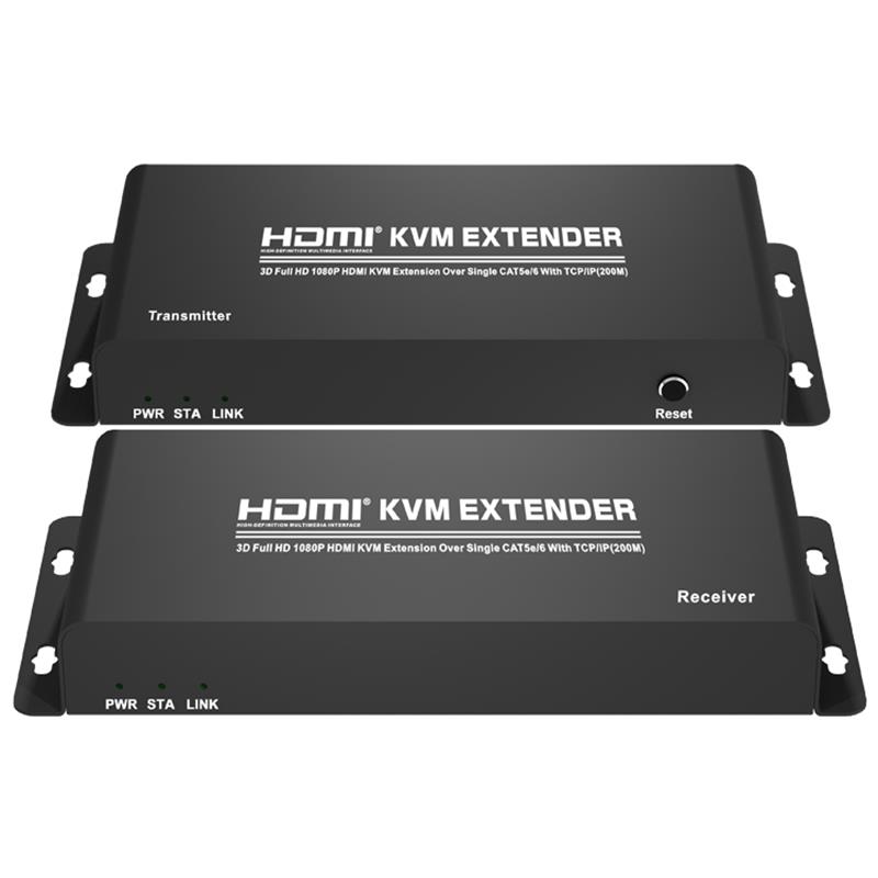 HDMI KVM extender 200 m felett, egyetlen CAT5e \/ 6 felett, TCP \/ IP támogatással, Full HD 1080P