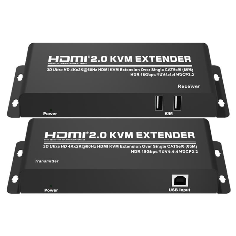 HDMI 2.0 KVM bővítő 60 m-rel, egyetlen CAT5e \/ 6 felett, támogatja az Ultra HD 4Kx2K @ 60Hz HDCP2.2