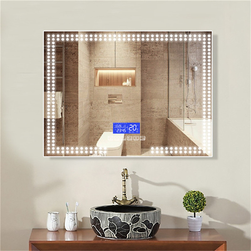 High Quality Wall Mounted Cooper-mentes LED-mentes, Könnyed fali fürdőszoba tükör Bluetooth hangszóróval