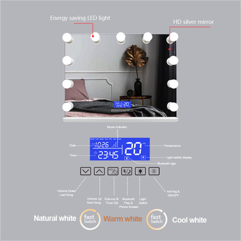 Kozmetikai kozmetikai érintőképernyő Vanity led smink tükröződik bluetooth-nal