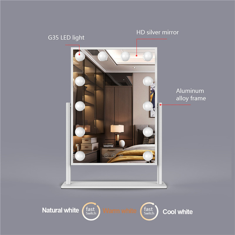 Asztal 360 fok Forgatás Fényes Bulbs Hálószoba Vezető Vanity Girl hollywood sminktükör