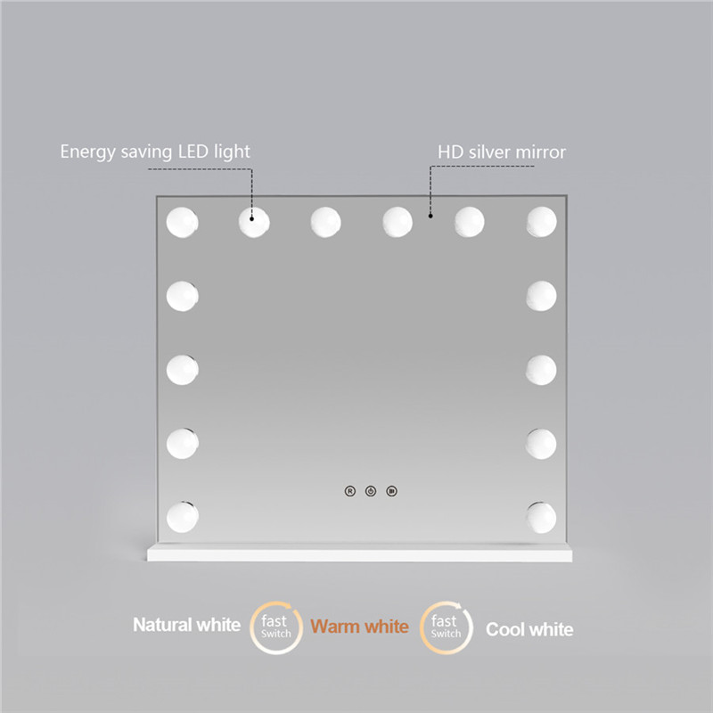 Fehér nagy asztali hollywoodi tükör 14PCS-es világító bumb smink Vanity Dressing