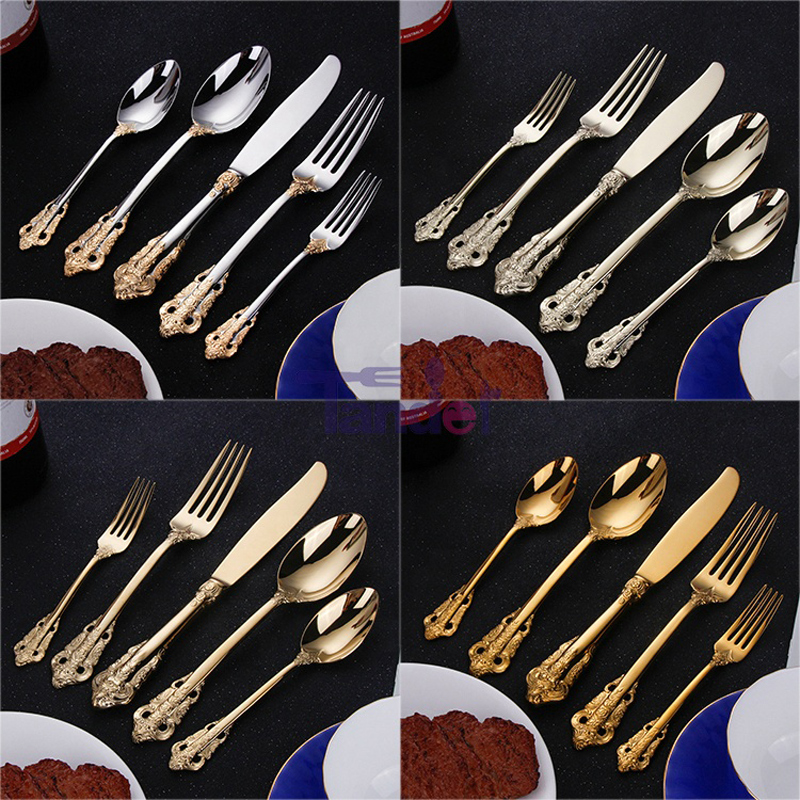 304 rozsdamentes acéllemezű evőeszközök ezüst pezsgős arany evőeszközök készlet az esküvői vendéglő otthona számára