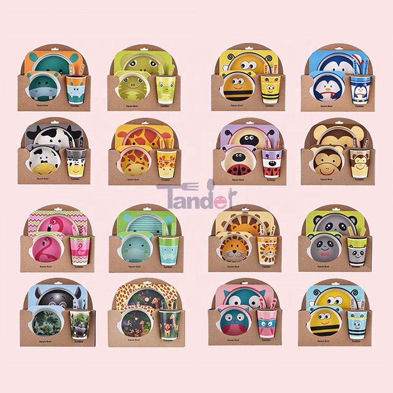 Környezetbarát gyerekek asztali cikkek, cuki rajzfilmfigurák, gyerekek bambuszrostos evőeszközök