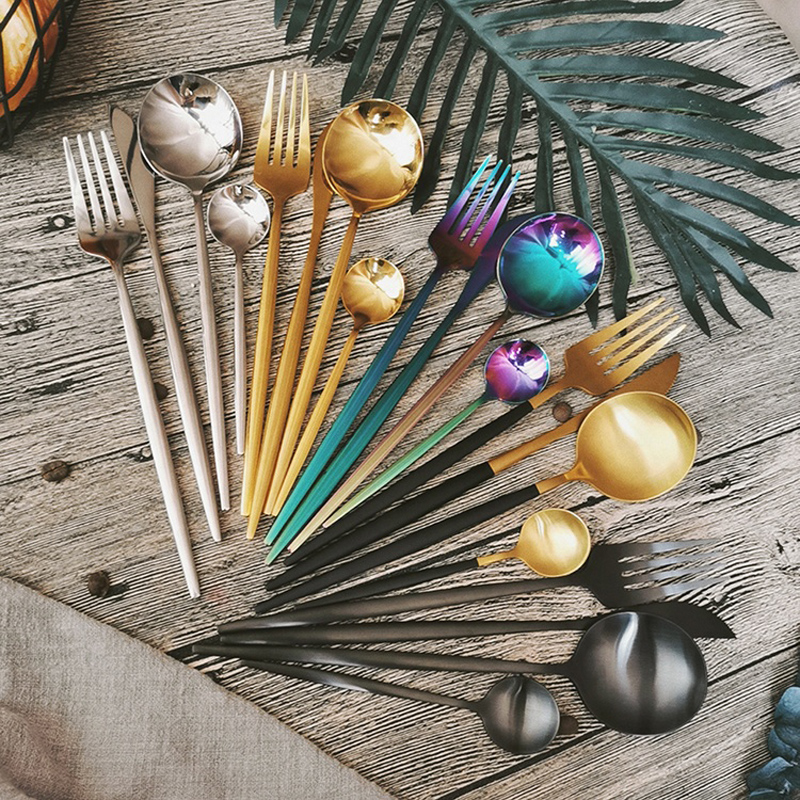 4 db rozsdamentes acél étkészlet készlet arany evőeszközök kanál villával a konyhai vacsora edénykészlethez