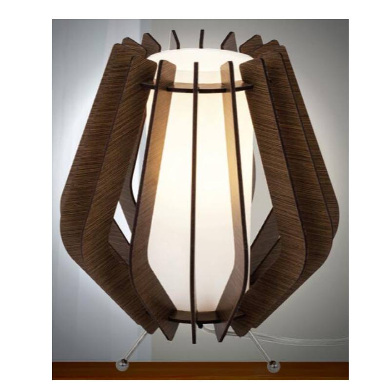 Sötétbarna fa asztali lámpa üvegárnyalattal