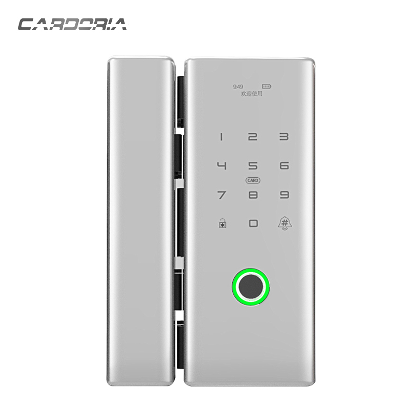 Ingyenes támogatást nyújtó bluetooth, ujjlenyomat, kód és kártya fúrása négyféle módon oldható fel, huzalozással ingyen intelligens üveg ajtó zár