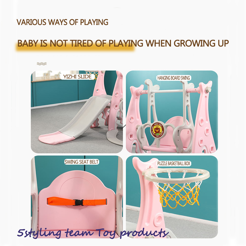 Gyerek csúszda és hinta kombinációja fedett kis vidámparkban, három az egy óvodában, a gyermekek csúszdája