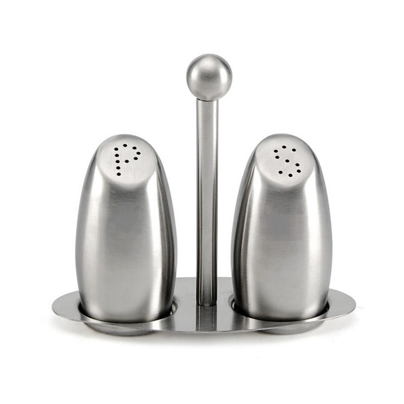 tartó 3 darabkészlet rozsdamentes acél por adagolókkal, palackos sóval és borssal való ízesítőkészlet