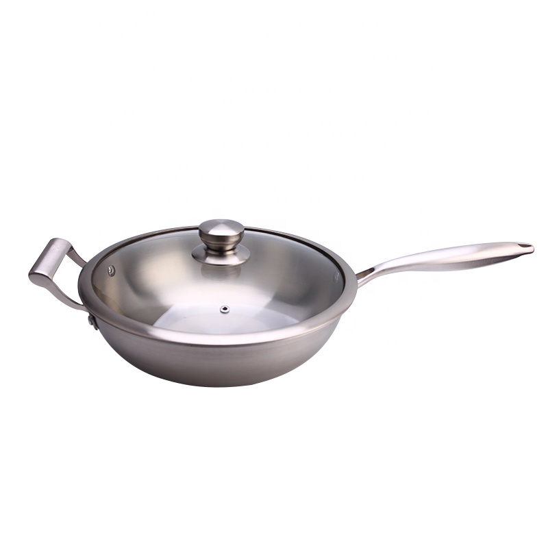 rozsdamentes acél wok látható fedél- és fogantyúval