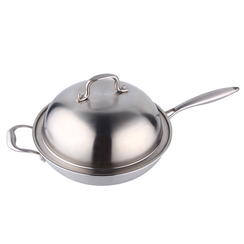 rozsdamentes acél wok fedél és hosszú nyéllel