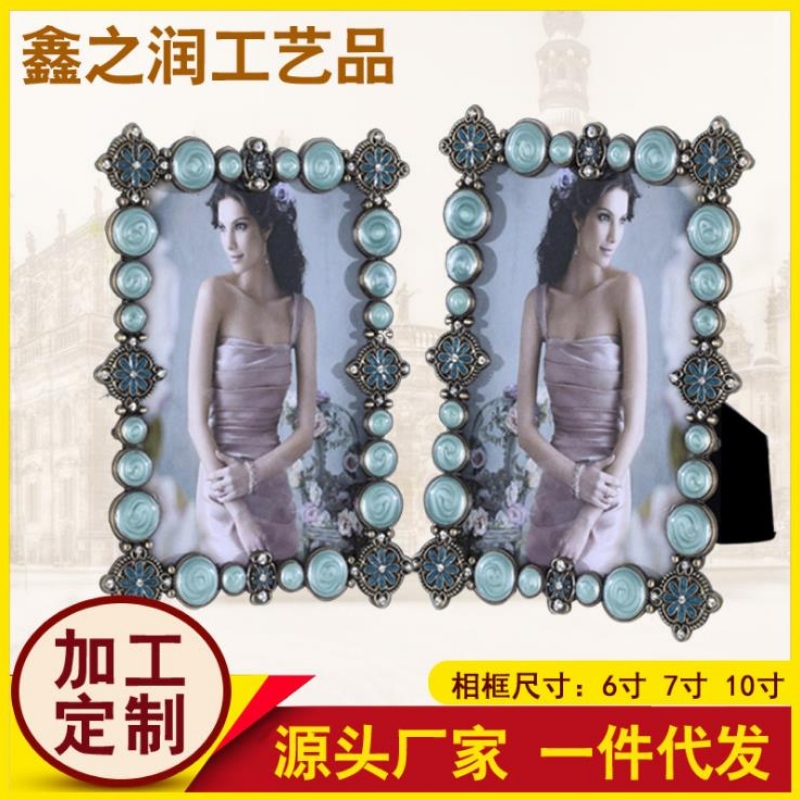 6-inch, 7-inch, 10-inch fém képkeret, puha esküvői kép keret, beállítva cian