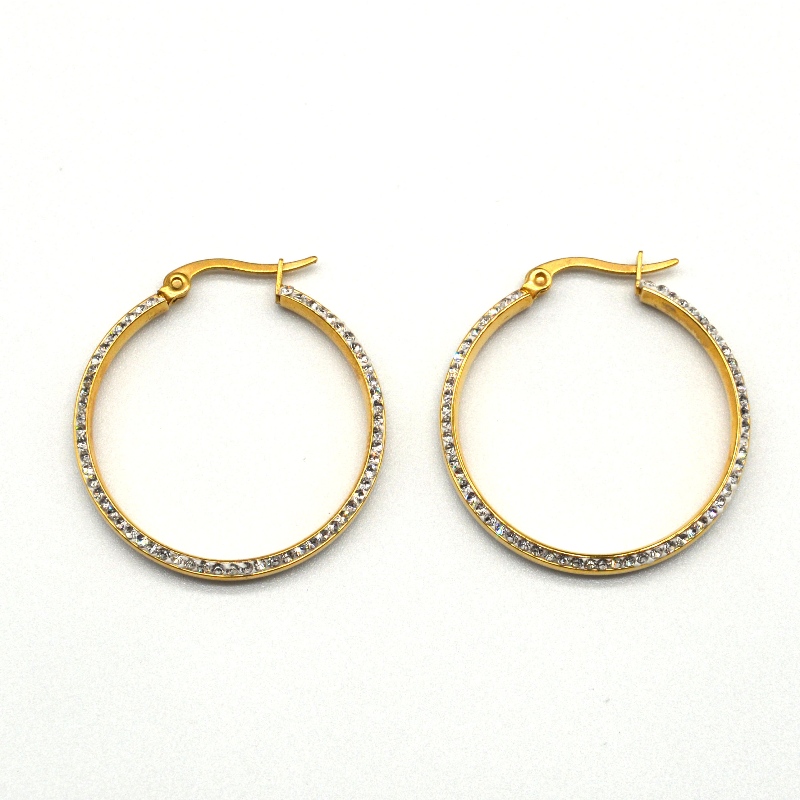 Divatékszer, rozsdamentes acél ékszer, rozsdamentes acél fülbevaló, gyémánt fülbevaló, gyémánt fülbevaló, strassz-kő, Zircon Hoop Fülberfber0023