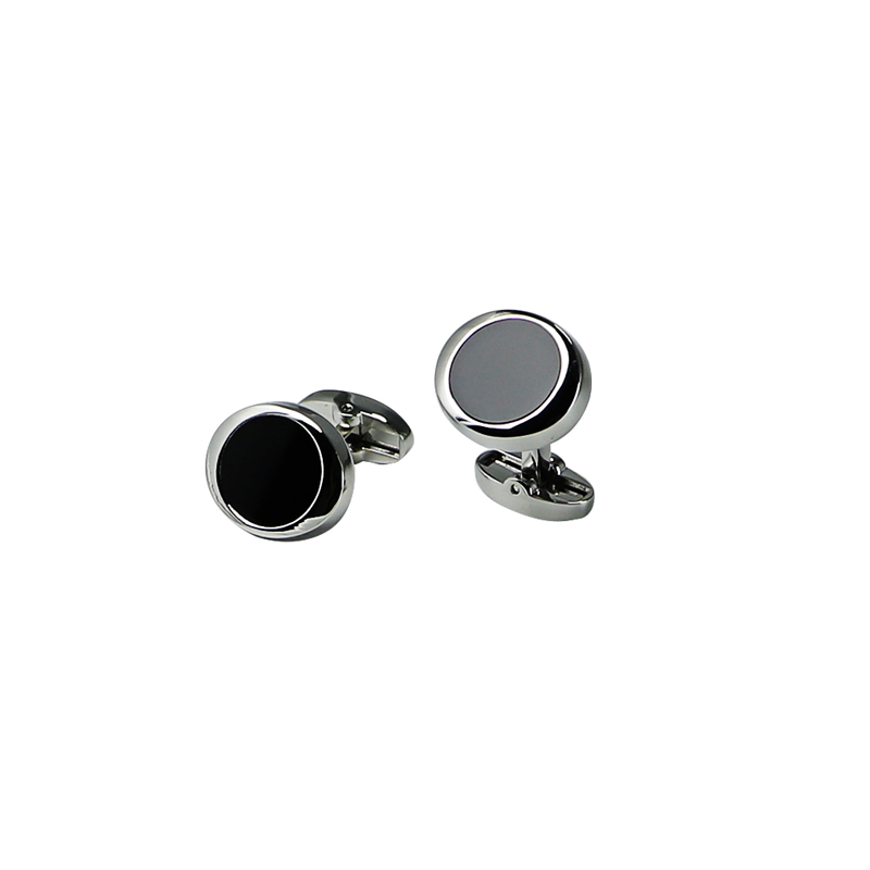 Fekete Acylric Ovális Silvertone Cuff Links
